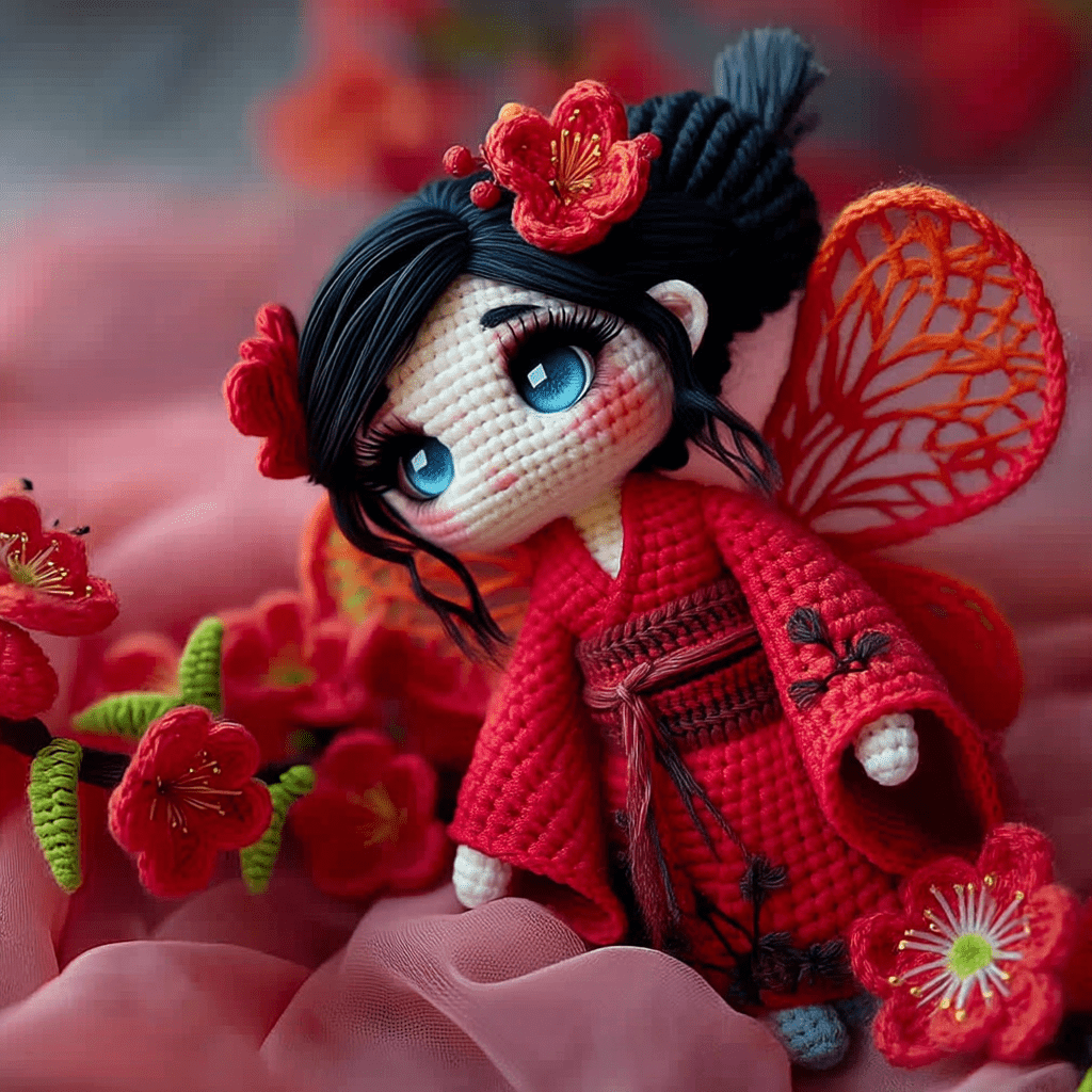 1pc New Crochet Material Package Hot-Selling Four-Color Kimono Girl (Purple/Red/Green/Orange) Cute Doll Yarn Set Handmade Knitting Doll, All-Season Fabric, Polypropylene 100., All-Season Craft Kit|Playful Design|Durable Craft