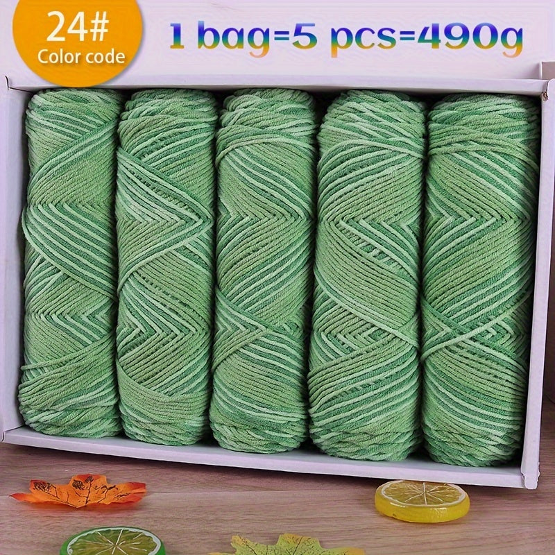 490g Multicolor Gradient Ombre Yarn Skein for Hand Knitting, 5-Ply Yarn Ball for Autumn/Winter Fashion Sweaters, Scarves, Hats, Gloves, Gifts, and Crafts, 5 Skeins per Pack