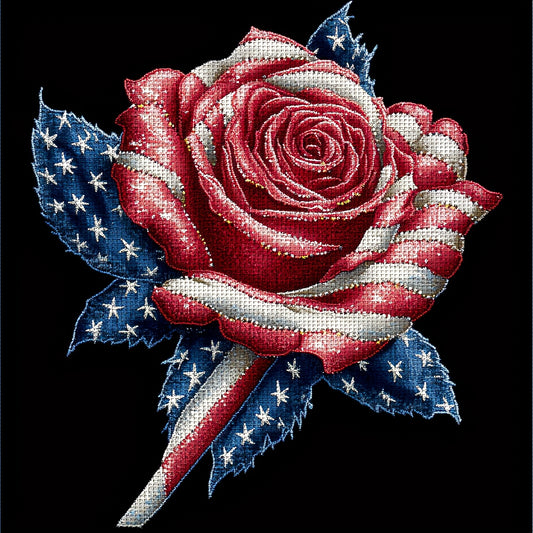 JOZYSH 1pc Cross Stitch Kit, 11CT/14CT Patriotic Red Rose Print, DIY Embroidery Set for Beginners, Includes Canvas, Needles, Thread, Chart & Instructions, Ideal Gift for Home Decor, Sewing Project|Vibrant Wall Art|Cross Stitc