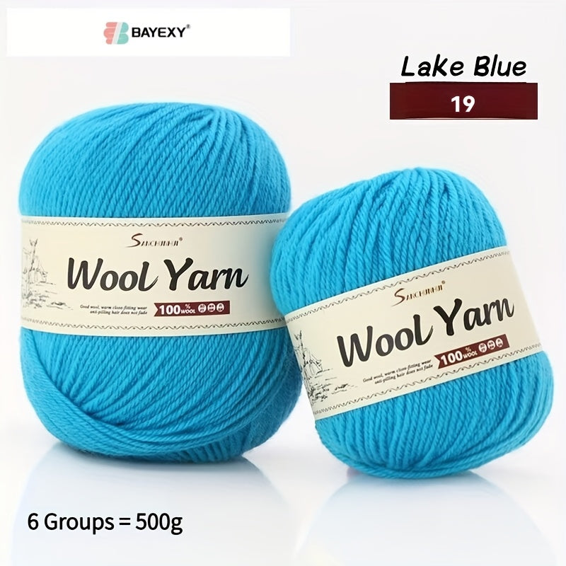 6-Pack BAYEXY Luxury Merino Wool Yarn - 500g Each, Mixed Colors - Perfect for DIY Knitting & Crochet Projects - Ideal for Sweaters, Scarves, Hats & Crafts - Gift for Knitters & Crafters