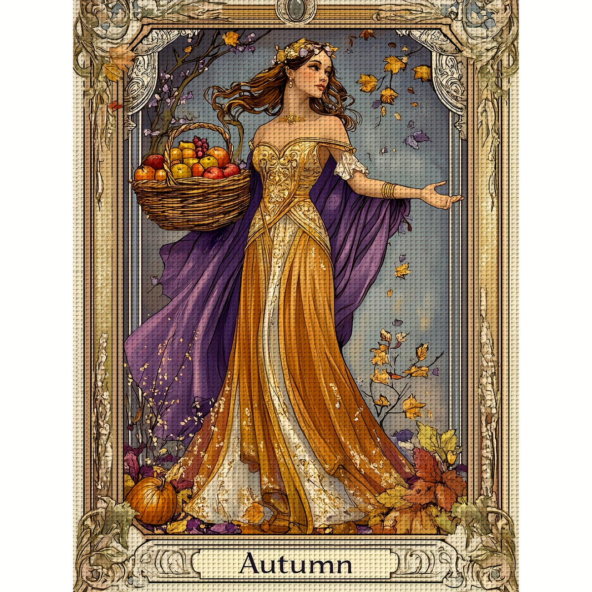 ZUOANLF 1 Set - 40x50cm/15.7x19.7in Fabric Cross Stitch DIY Kits, 11CT/14CT, Seasonal Goddess Designs (Spring, Summer, Autumn, Winter), All-Season Themes, Includes Printed Fabric, Needles, Threads, Patterns & Instructions - P