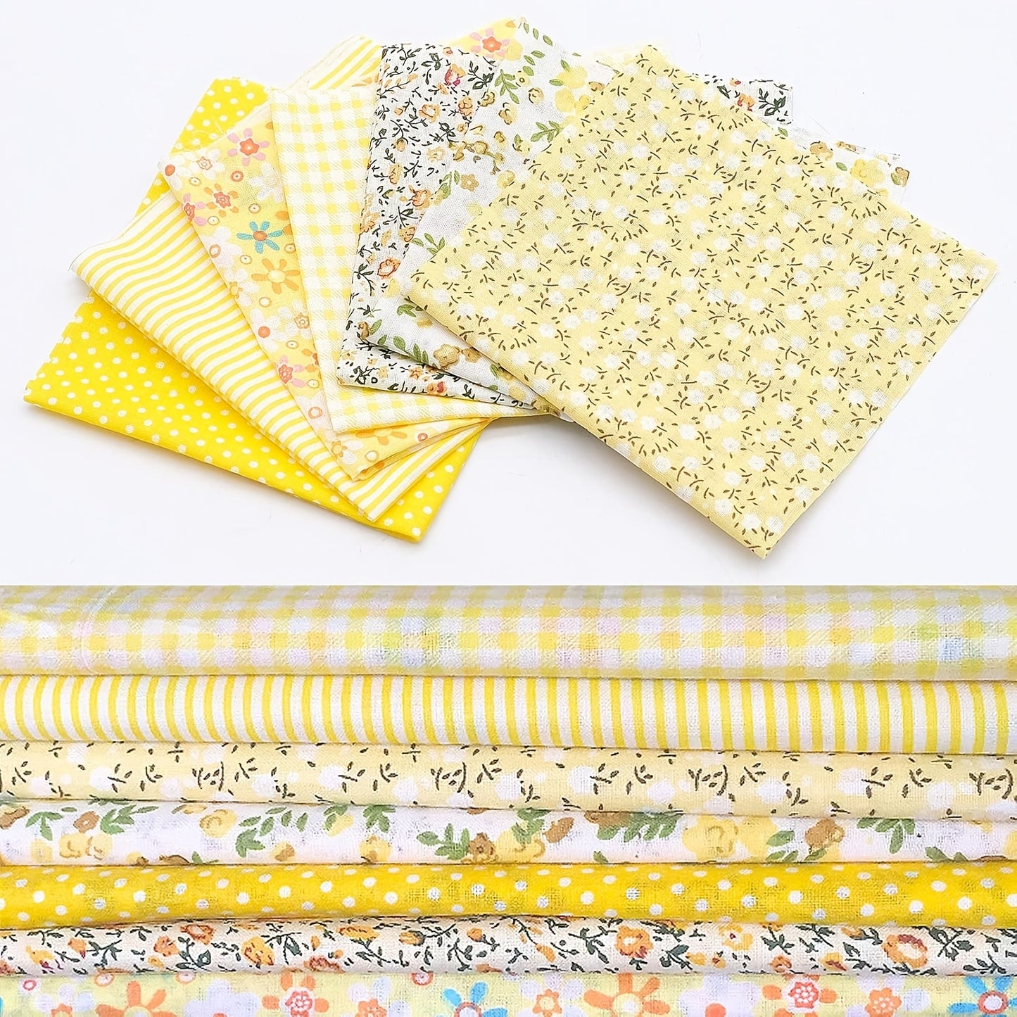 7pcs Yellow 10" X 10" (25*25cm) Cotton Fabric DIY Items Quilted Patchwork Checkered Fabric Quarter-bundle DIY Quilted Cotton Patchwork Cushions, Suitable For Making Father'S Day, Thanksgiving, New Year And Bride'S Birthday Gi