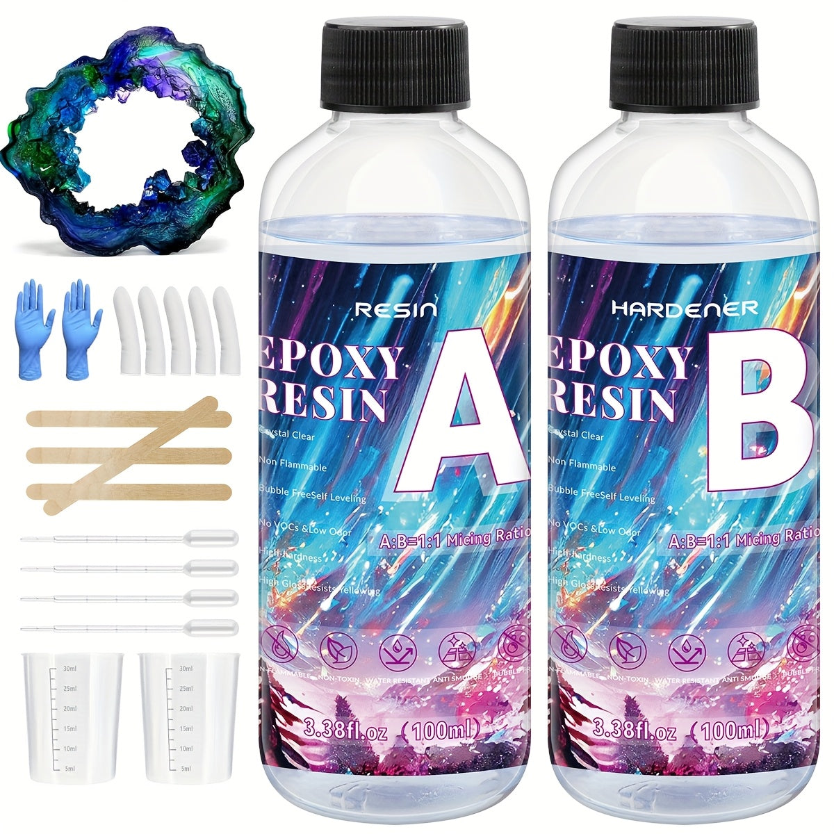 3.38oz/16.91oz Super Clear Epoxy Kit, Easy to Use, Low Odor, High Durability, Crystal Clear Surface, No Bubbles High Gloss, Suitable for Fast Curing Resin Epoxy, Jewelry Making, River Tabletop, Homemade Cup, Mold Art