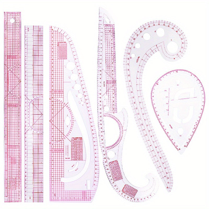 6pcs Curve Cutting Rulers Soft Patchwork Ruler Sewing Tool Kit Measure Tailor Drawing Template Sewing Accessorie, Sewing Tools, Fabric Measuring, Tailoring Equipment, Precision Rulers, Drafting Tools, Smooth Edges, Sturdy Tem