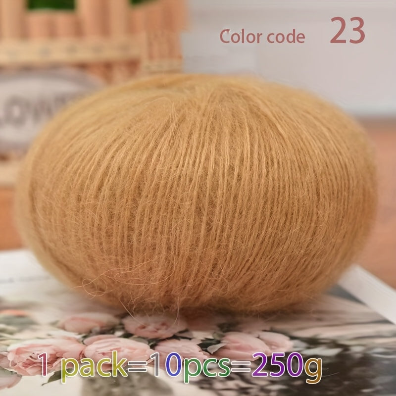 250g Large Bag of Long Wool Yarn, Soft and Light Beige-Friendly DIY Knitting Yarn, Non-Pilling, Suitable for Spring, Summer, Autumn Hollow-Out Fashion Sweaters and Shawls, 45% Cashmere, 40% Wool, 15% Acrylic, 1pc = 10 Balls =