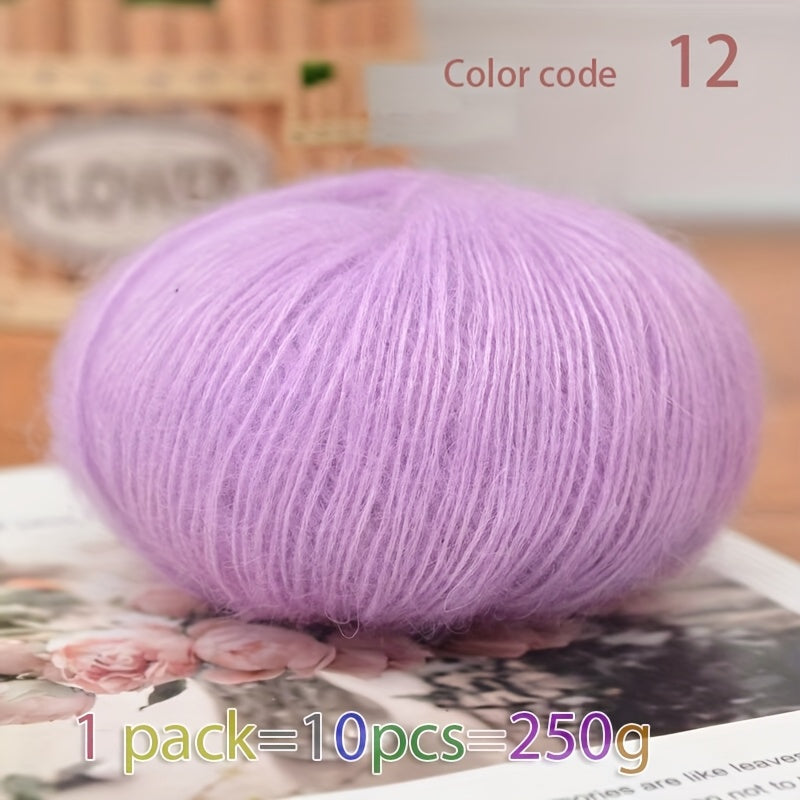 250g Large Bag of Long Wool Yarn, Soft and Light Beige-Friendly DIY Knitting Yarn, Non-Pilling, Suitable for Spring, Summer, Autumn Hollow-Out Fashion Sweaters and Shawls, 45% Cashmere, 40% Wool, 15% Acrylic, 1pc = 10 Balls =