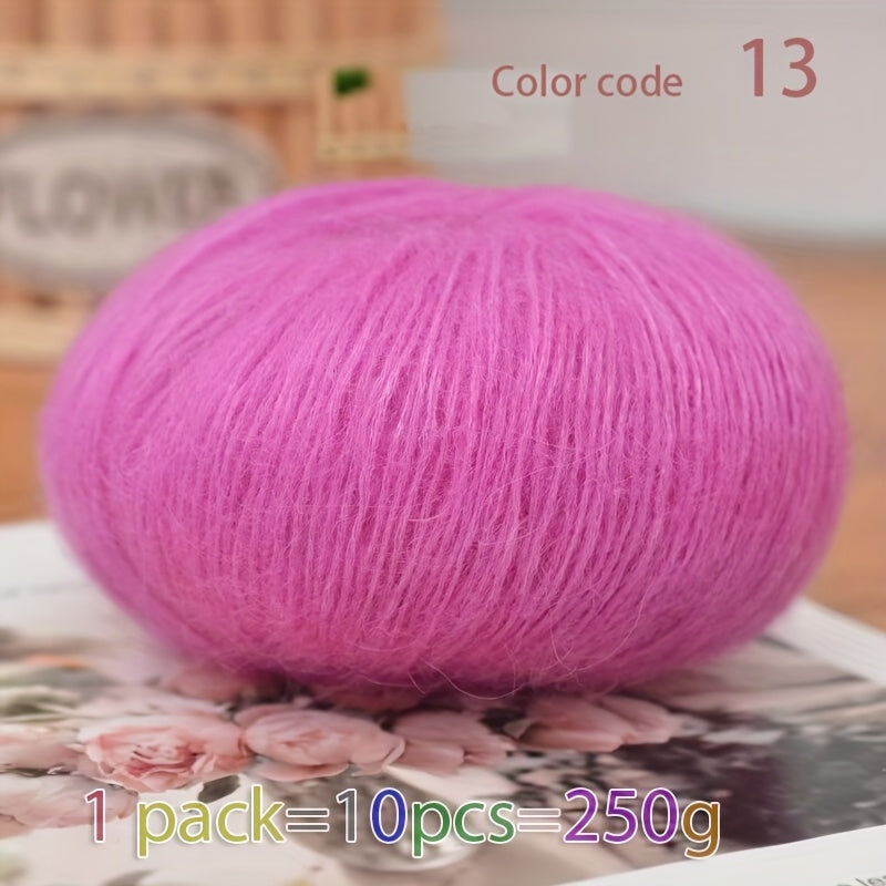 250g Large Bag of Long Wool Yarn, Soft and Light Beige-Friendly DIY Knitting Yarn, Non-Pilling, Suitable for Spring, Summer, Autumn Hollow-Out Fashion Sweaters and Shawls, 45% Cashmere, 40% Wool, 15% Acrylic, 1pc = 10 Balls =