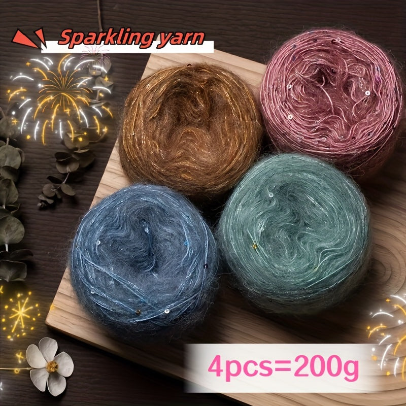 4 Skeins of Sequined, 1.76 oz Per Skein, for Hand-Knitting Coats And Scarves.