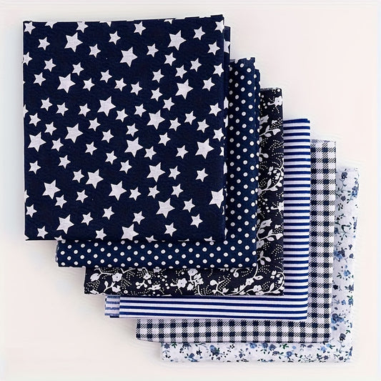 6pcs 19.99''x19.99''(50cm*50cm) Square Shape, Flower, Striped, Polka Dot Cotton Fabric Fabric For Sewing, Cotton Fabric Flower Polka Dot Bundle DIY Patchwork Quilt Cloth, Craft And Hobby Fabric(Dark Blue), Quilting Materials,