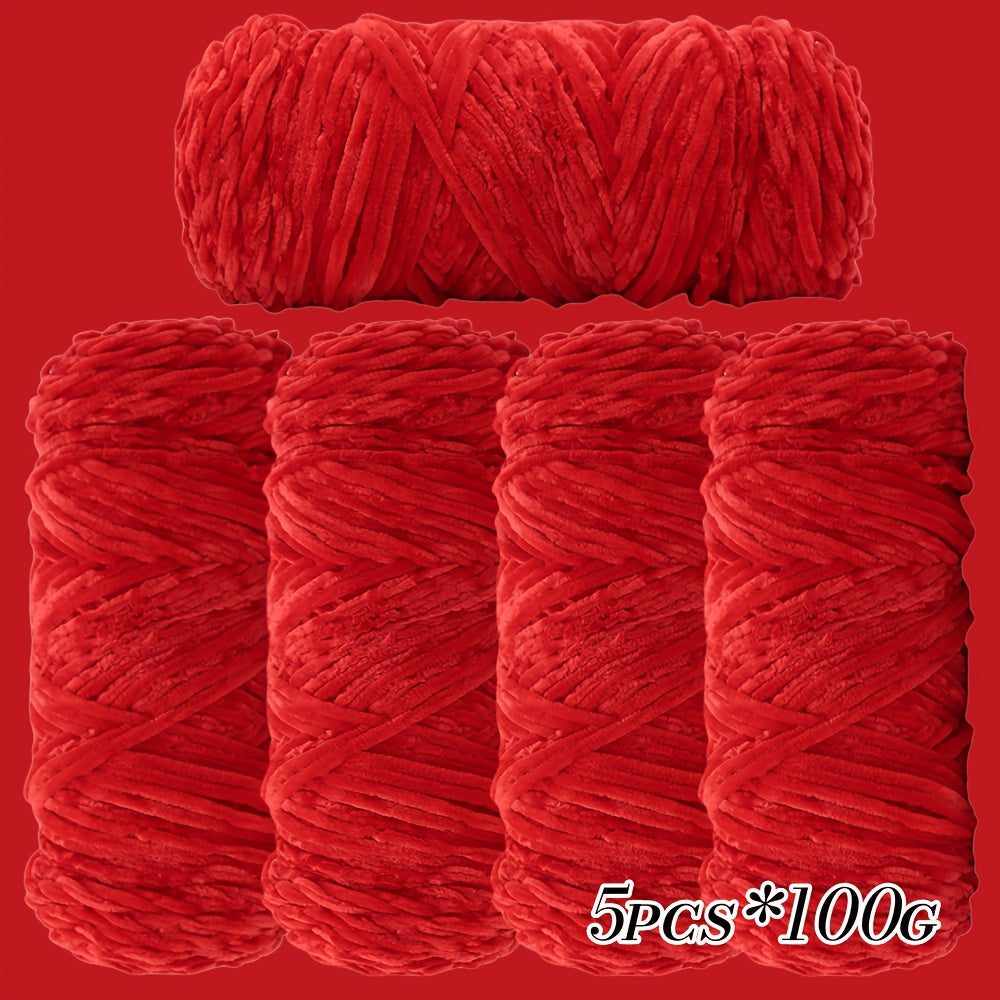 Large Ball Light Beige-Friendly Chenille Yarn 5pcs 500g - Ultra-Soft Velvet Yarn for Crocheting Blankets, Hats | Warm, Thick, Non-Deforming DIY Craft