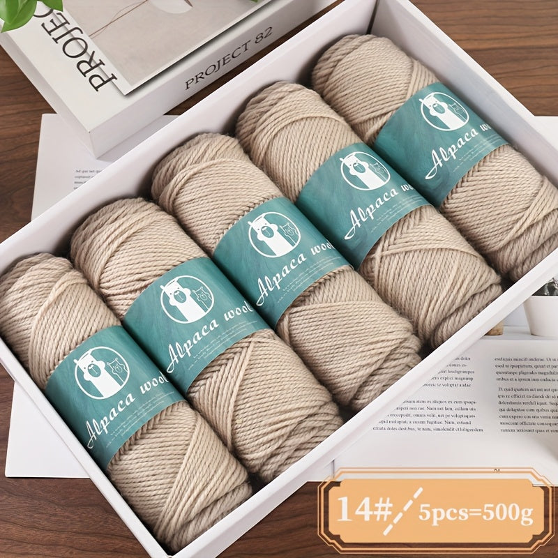 Alpaca Wool Yarn, Fine 245 Needles, Coarse Wool Yarn Balls, for Hand-Made Men'S And Women'S Autumn And Winter Warm Sweater Knitting Materials, Scarves, Hats And Other Warm Clothes 500G 5/Pack