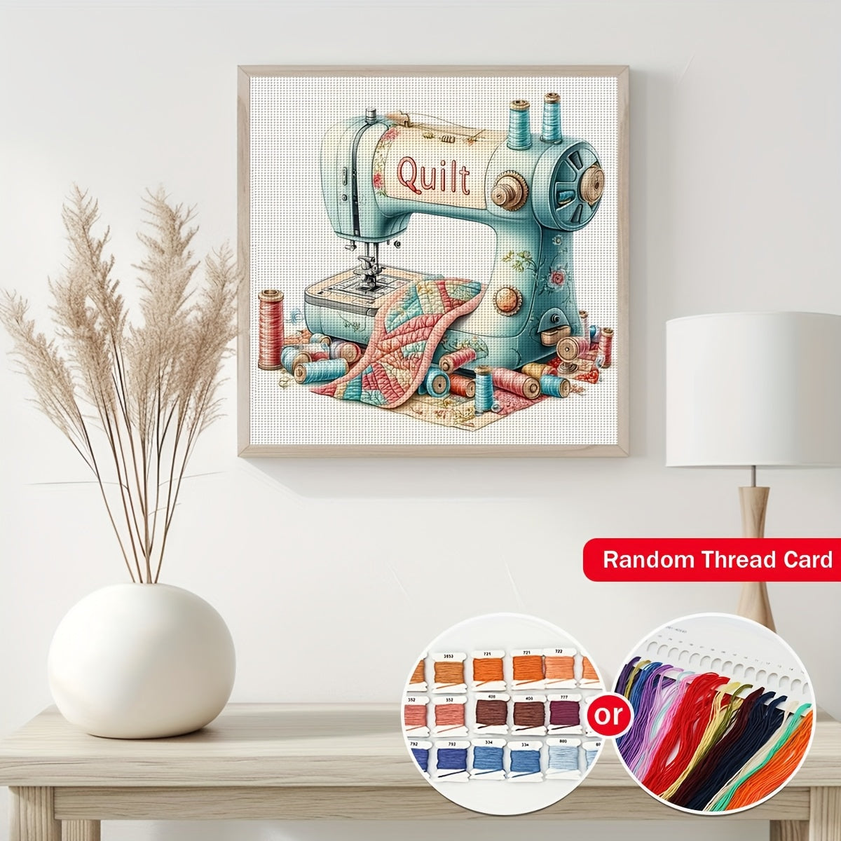 JOZYSH 1set 40x40cm/15.7x15.7Inch DIY Cross Stitch Kit Frameless, Beautiful sewing machine, stamped cross stitch kits, Embroidery Set for Home Decor, Includes Patterned Fabric & Threads, Perfect for Living Room Entrance or Be