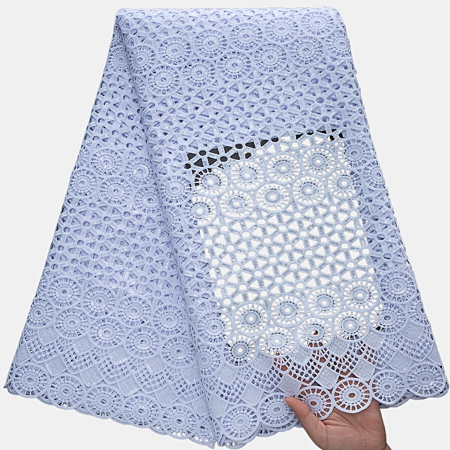 White African Water-Soluble Lace Fabric with Sequins - Nigerian Style Floral Pattern for Wedding, Party, and Prom Dresses, Hand Wash Only, Wedding Dresses, Party Dresses, Elegant Dresses, Intricate Lacework