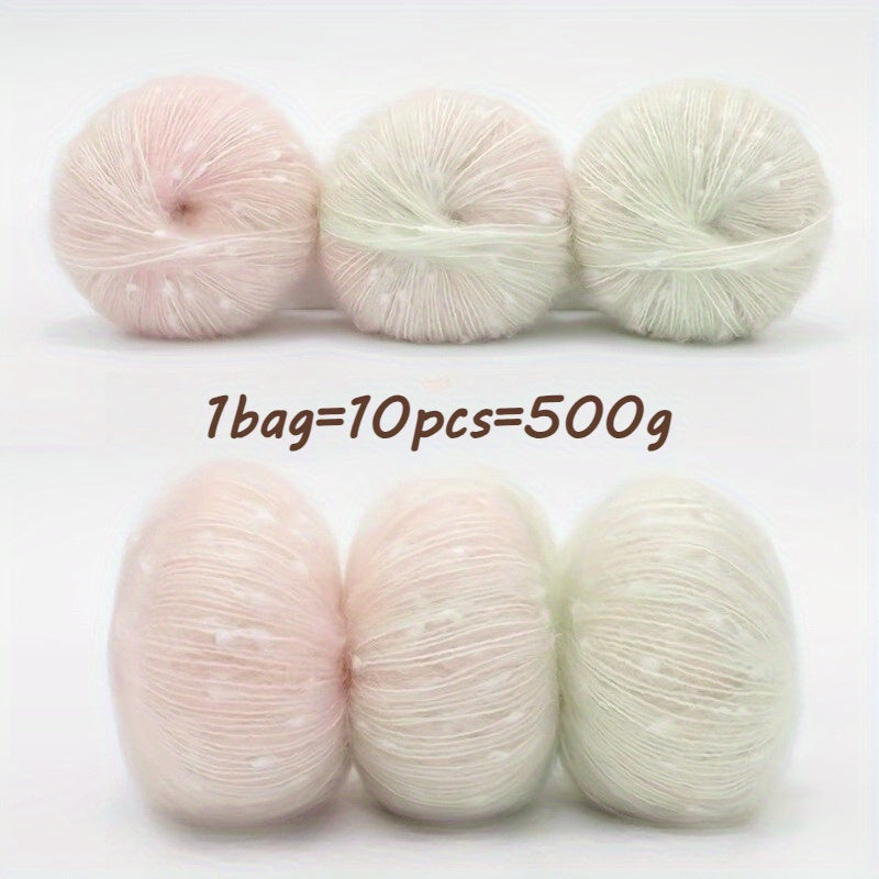 10pcs Starry Sky Gradient Long Staple Cashmere Yarn Rainbow Sugar Bean Color Dot Cashmere Wool Shake Velvet Yarn Handmade Knitting DIY Hollow Sweater, Hat, Scarf, Shawl, 50g/pc Total 500g