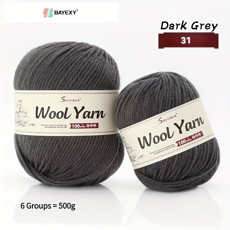 6-Pack BAYEXY Luxury Merino Wool Yarn - 500g Each, Mixed Colors - Perfect for DIY Knitting & Crochet Projects - Ideal for Sweaters, Scarves, Hats & Crafts - Gift for Knitters & Crafters
