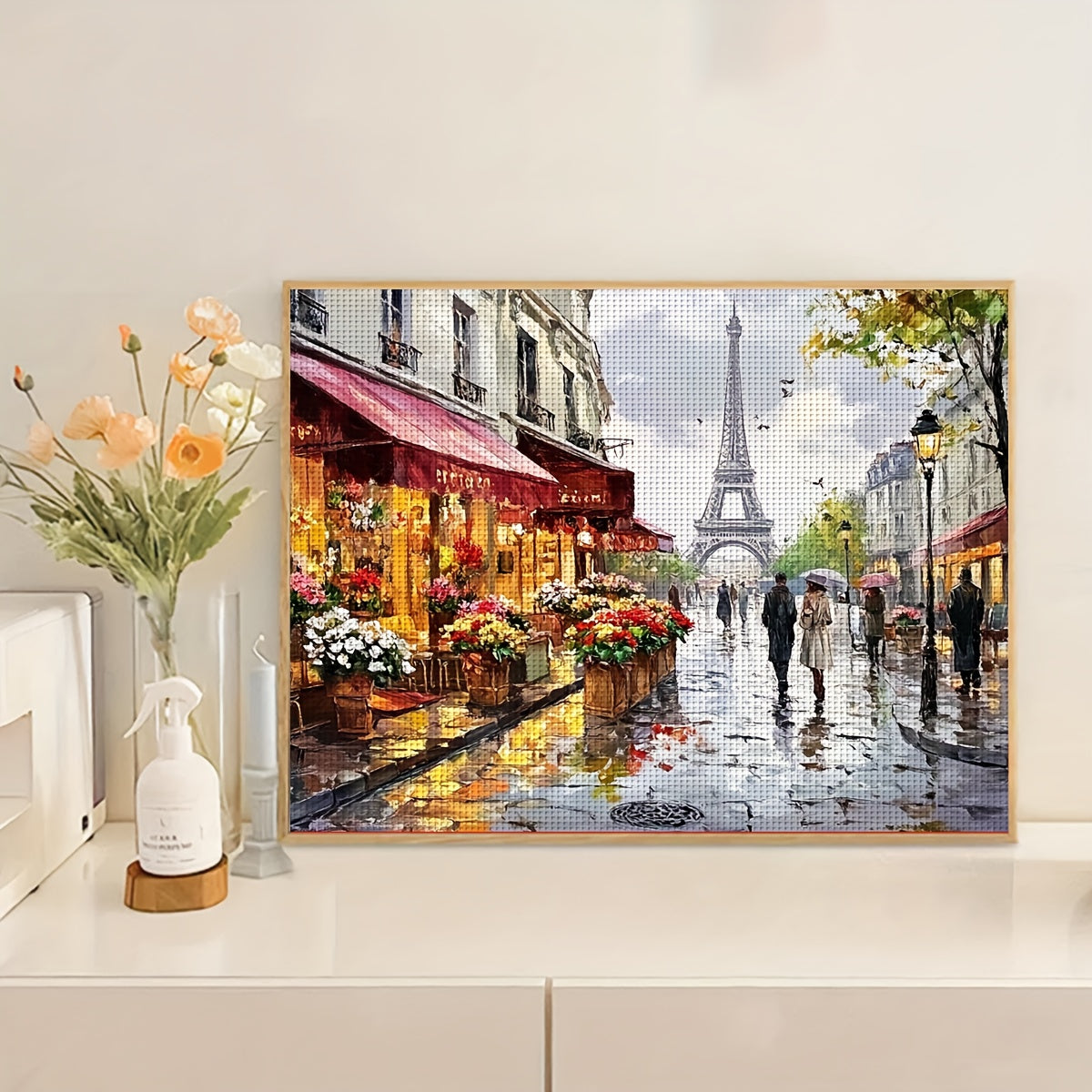 JOZYSH 1pc Parisian Street Scene Cross Stitch Kit - 11.81x15.75inch, No Frame, Ideal for Beginners, Includes Canvas, Needle, Thread, Pattern, and Instructions, Perfect Gift for Friends, Home & Office Wall Decor, All Seasons D