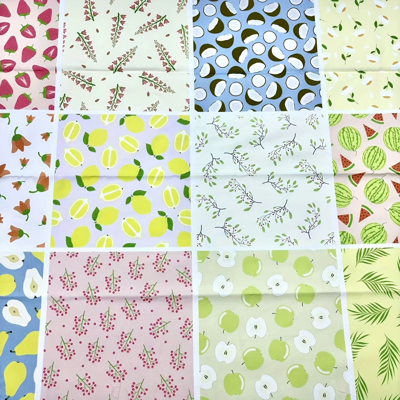 100% Cotton 18 Patterns 23x23cm (9x9in) Quilting Fabric Squares, Fresh And Vibrant Fruit Motifs Cotton Craft Cloth Blocks, Quilting Supplies For DIY Sewing, Playful Home Textiles Handmade Fabric