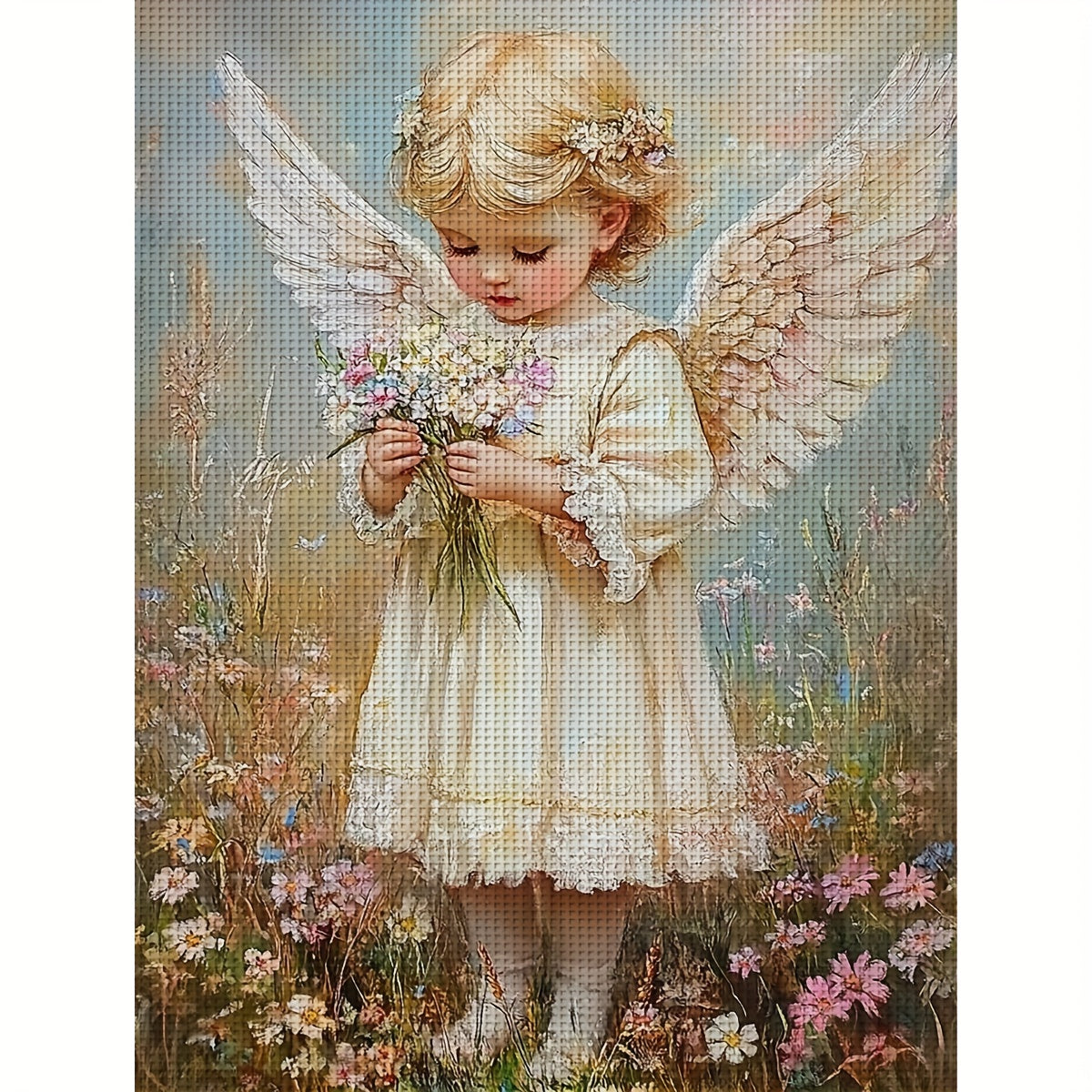 JOZYSH 30x40cm/11.8x15.7in Angel Cross Stitch Kit - Relaxing DIY Embroidery for Beginners, Includes 11CT/14CT Printed Fabric, Needles, Threads, Patterns & Instructions, Perfect Home Wall Decor, Relaxing Craft Kit|Whimsical De