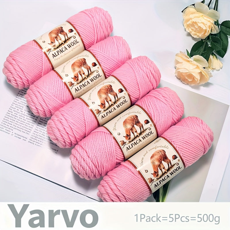 1 Pack (5 Balls) 500g Alpaca Wool Yarn - Thick Warm Winter Knitting Fiber, Alpaca Wool Yarn for DIY Hand-Knitting Scarves, Hats, Sweaters, Multi-Color (Brown/White/Black/Gray/Tan) - Perfect Gift for Crafters & Cold Weather