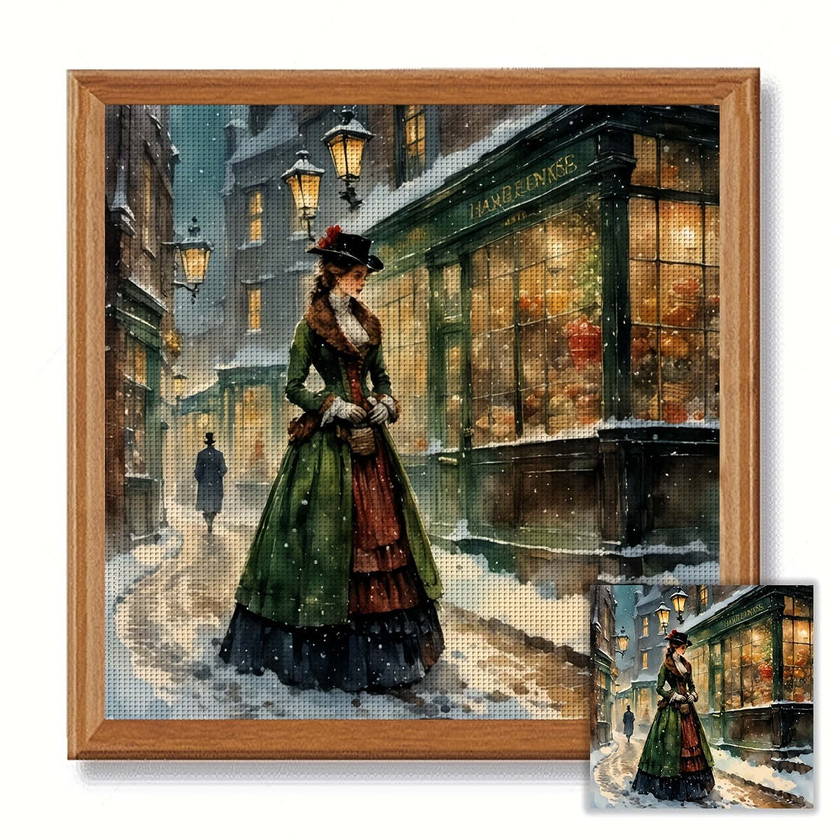 1pc 30x30cm/11.8x11.8" Unframed DIY Cross Stitch Kit - "Street Lady" Print, 11CT/14CT Embroidery Design for Beginners, Includes Canvas, Needle, Thread, Pattern, and Instructions - Ideal for Bedroom or Living Room Wall Decor,