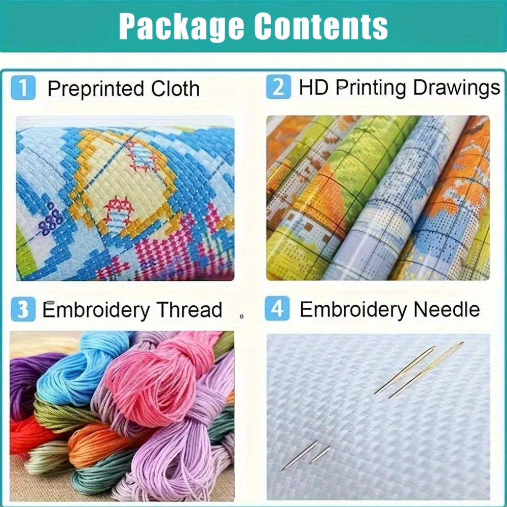 1pc DIY Floral Cross Stitch Kit - 13.8x17.7in 11CT Printed Fabric, Frameless, White & Blue Roses with Butterflies, Ideal for Home Wall Decor, Mother'S Day Gift, Sewing Crafts, Sewing Crafts|Butterfly Motif|Detailed Stitching,