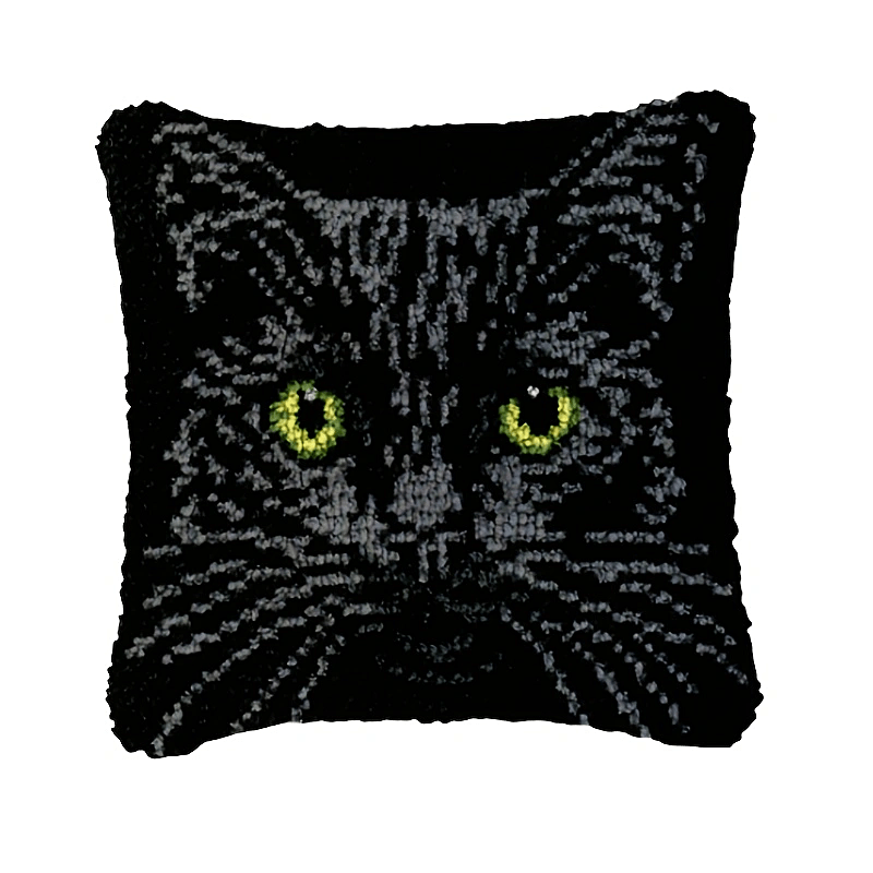 DIY Latch Hook Kit Cushion Black Cat Animal Latch Hook Kit DIY Crochet Yarn Kits Embroidery Kits Unfinished Cushion Cover Pillowcase 7in