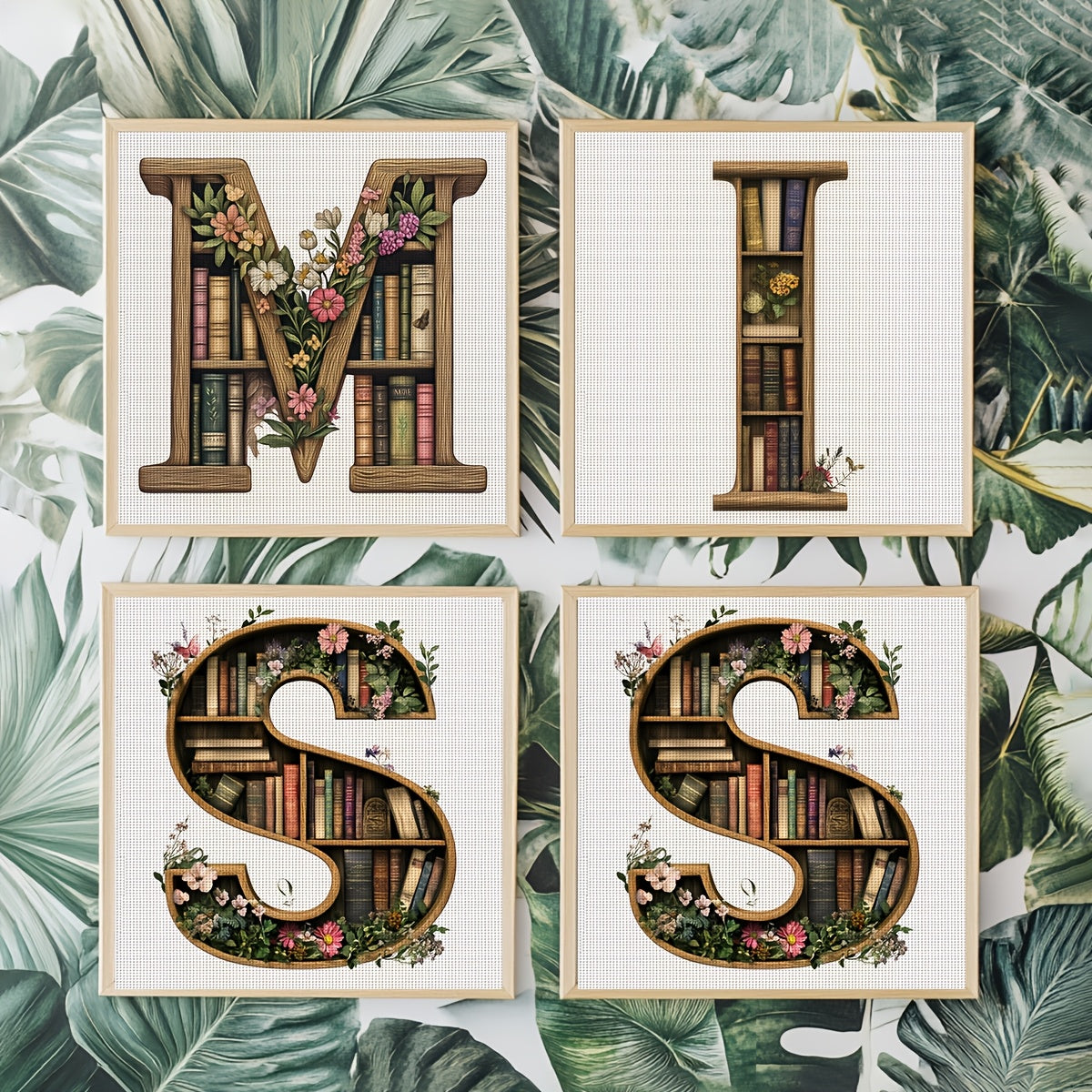 1pc JOZYSH Large Alphabet Cross Stitch DIY Kit with A-Z Letters, Numbers & Floral Frames - Complete Set with Pre-Printed Canvas, Needles, Threads, Instructions - 40x40cm/15.7x15.7in - Perfect for Home/Office Decor, Birthday/C