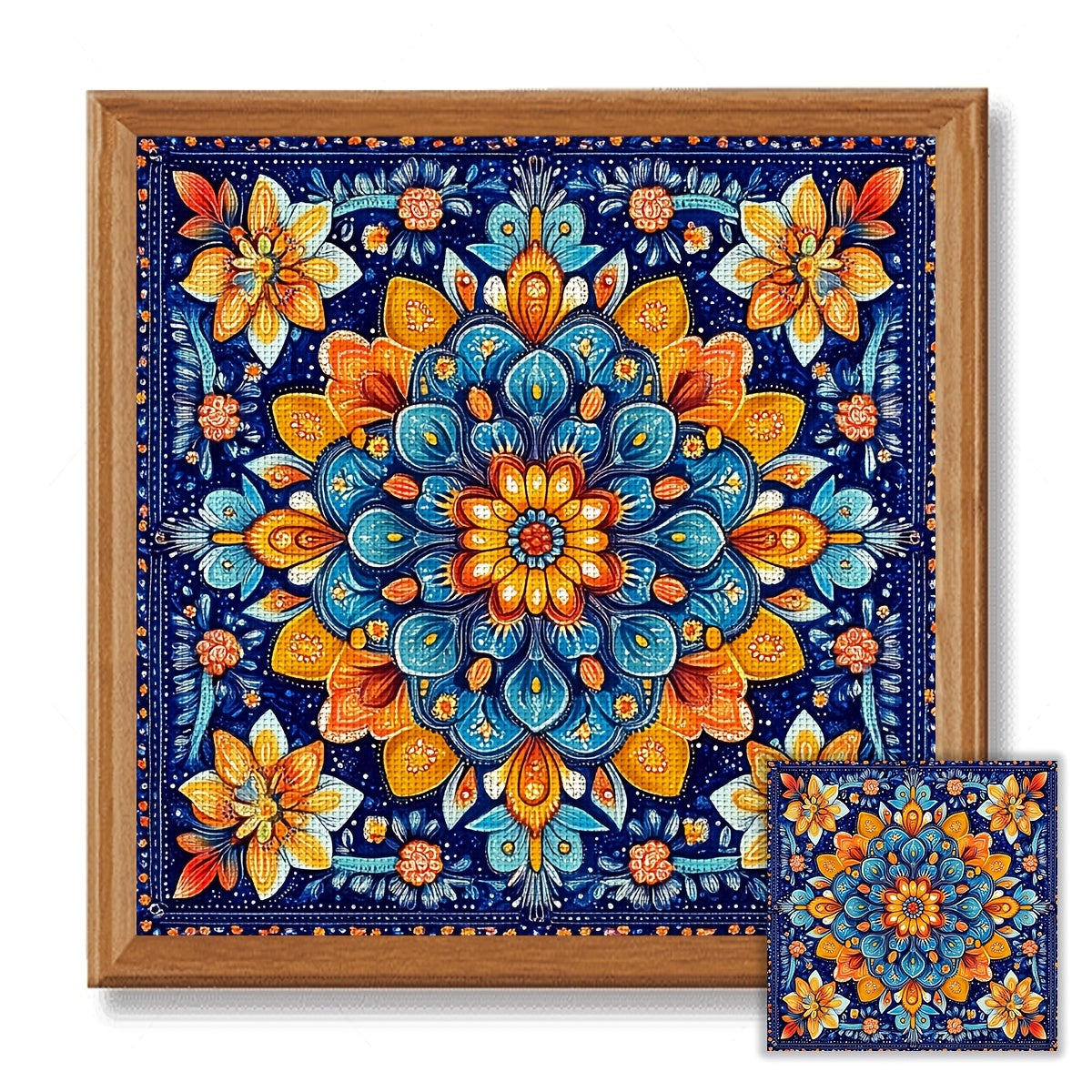 1pc JOZYSH 11CT/14CT Floral Tapestry Cross Stitch Kit - 15.75x15.75inch, Vibrant Blue & Orange Flower Design, Includes Printed Canvas, Needles, Threads, Patterns & Instructions - Ideal for Beginners, Perfect for Home & Office