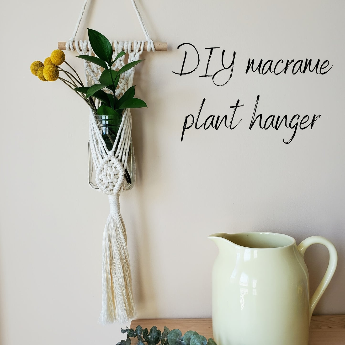 1SET Macrame Kit, Easy Macrame Plant hanger, includes materials and written pattern with step by step instructions for beginners, good gift for holiday and women