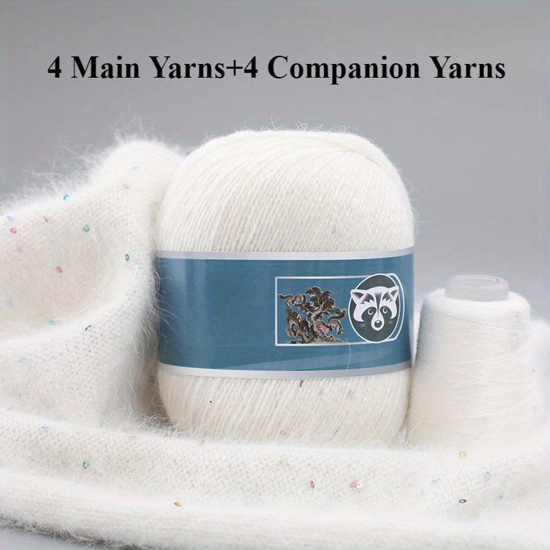 4 Sets Mixed Color Angora Cashmere Wool Yarn, 200g+80g Chunky Thick Knitting Yarn with Shiny Fibers, DIY Sweater, Scarf, Hat, Coat Crafting Material, 30% Angora, 70% Cashmere Wool, 20% Nylon