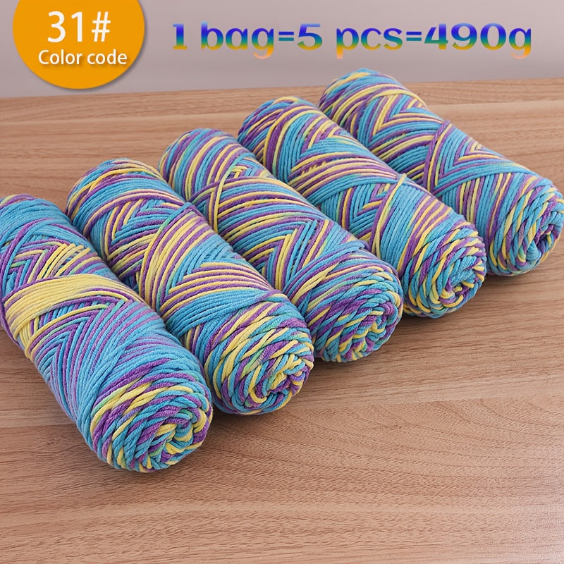 490g Multicolor Gradient Ombre Yarn Skein for Hand Knitting, 5-Ply Yarn Ball for Autumn/Winter Fashion Sweaters, Scarves, Hats, Gloves, Gifts, and Crafts, 5 Skeins per Pack