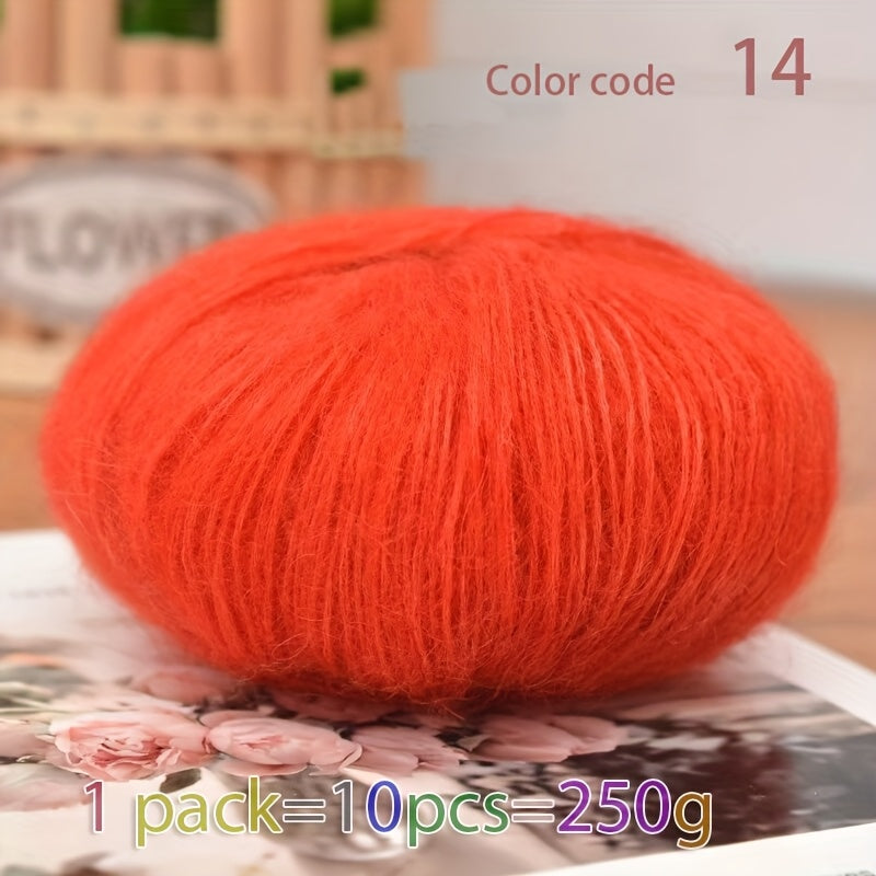 250g Large Bag of Long Wool Yarn, Soft and Light Beige-Friendly DIY Knitting Yarn, Non-Pilling, Suitable for Spring, Summer, Autumn Hollow-Out Fashion Sweaters and Shawls, 45% Cashmere, 40% Wool, 15% Acrylic, 1pc = 10 Balls =