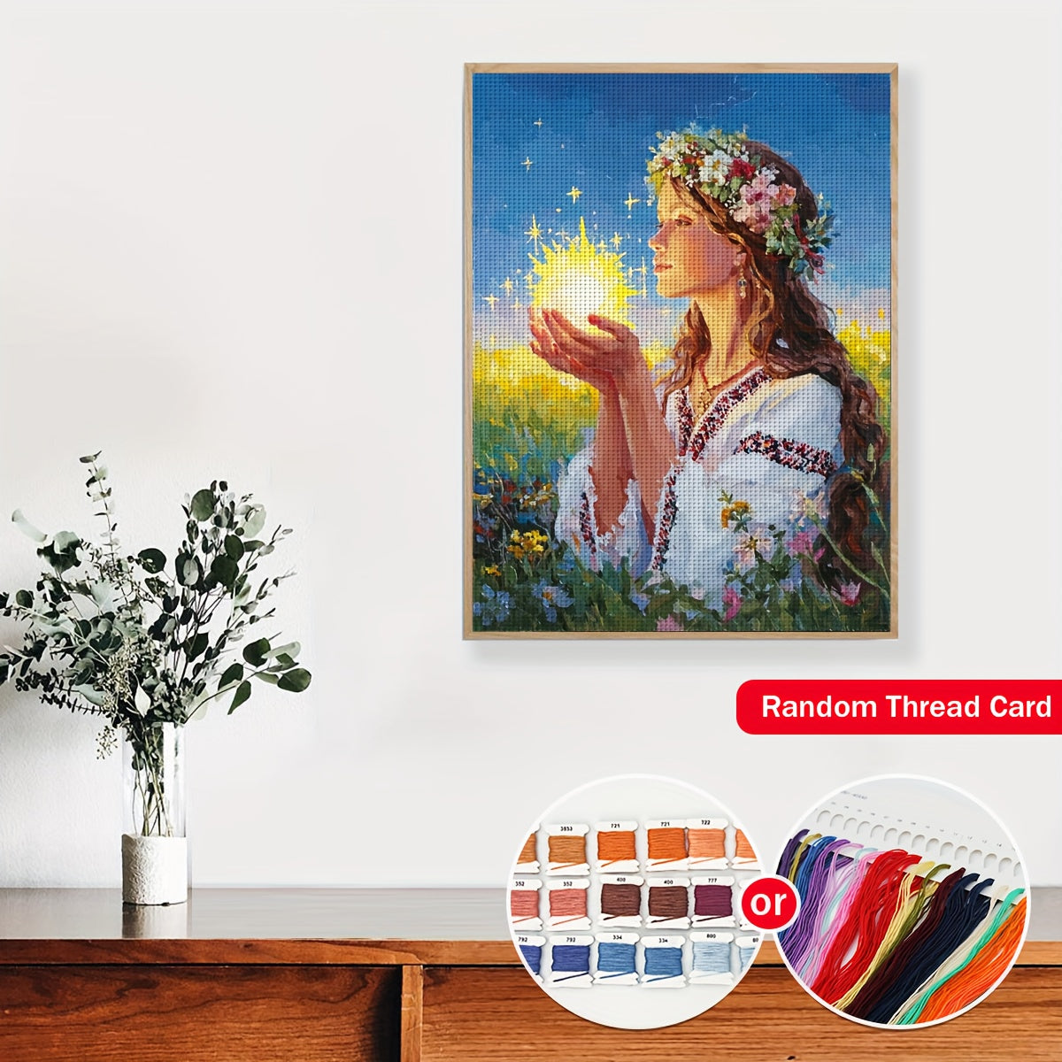 1pc JOZYSH Large DIY Cross Stitch Kit - 11/14CT Frameless Full Hoop-Style with Flowers & Ukrainian/ Matriarchal Motif (Dress) | Complete Embroidery Set with Threads, Fabric & Instructions for s & | Handmade Home Decor, Wall A