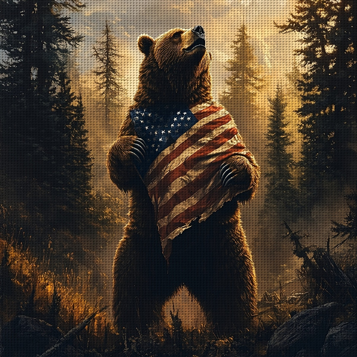 JOZYSH 11x11" Patriotic Bear Cross Stitch Kit - American Flag & Bear Design, Easy DIY Wall Hanging for Home, Office, or Christmas Gift, All-Season Craft Decor, Allseason Craft Decor | American Flag Theme | Durable Fabric, Cro