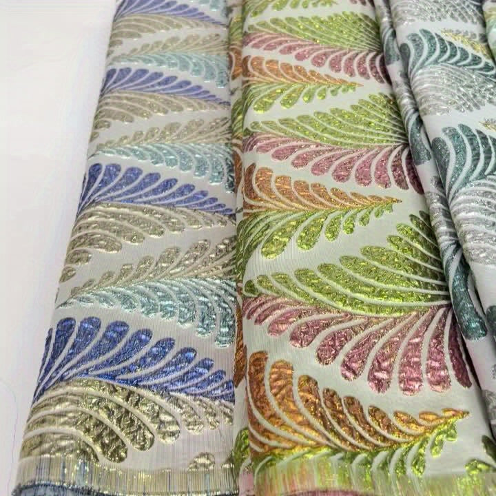 African Nigerian Gild Brocade Lace Fabric - 5 Yards Wide (51-52") Luxury Hand- Fabric with Blue/White/Golden/Black/Teal/Beige/Gray/White Patterns - Pre-Cut for Wedding, Party, Daily African Clothing - Hand Wash Only, Width Av