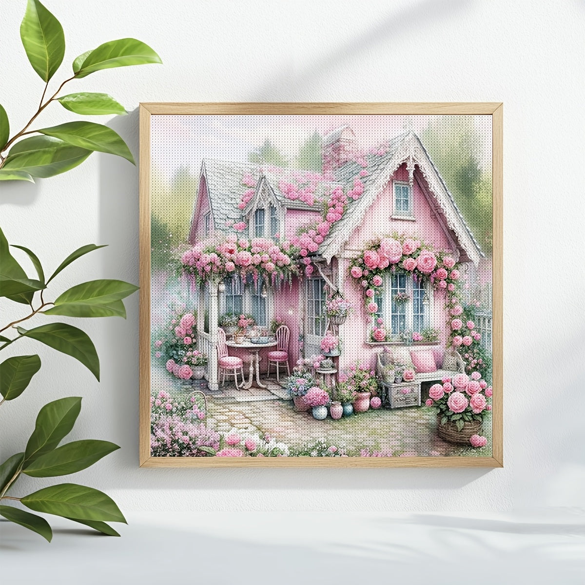 JOZYSH Enchanting Pink House Cross Stitch Kit - 15.7x15.7inch/19.7x19.7inch, Frameless DIY Embroidery Set for Beginners & Adults, Includes Printed Fabric, Needle, Thread, Pattern & Instructions - Ideal for Home Office Wall De