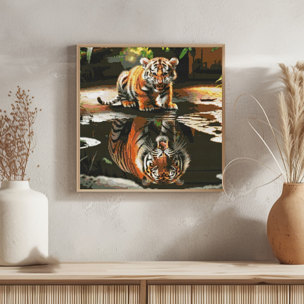 1set 40x40cm/15.7x15.7Inch DIY Cross Stitch Kit Frameless, Fierce Tiger, Stamped Cross Stitch Kits, Cross Stitch Set for Home Decor, Includes Patterned Fabric & Threads, Perfect for Living Room Entrance Or Bedroom Decoration