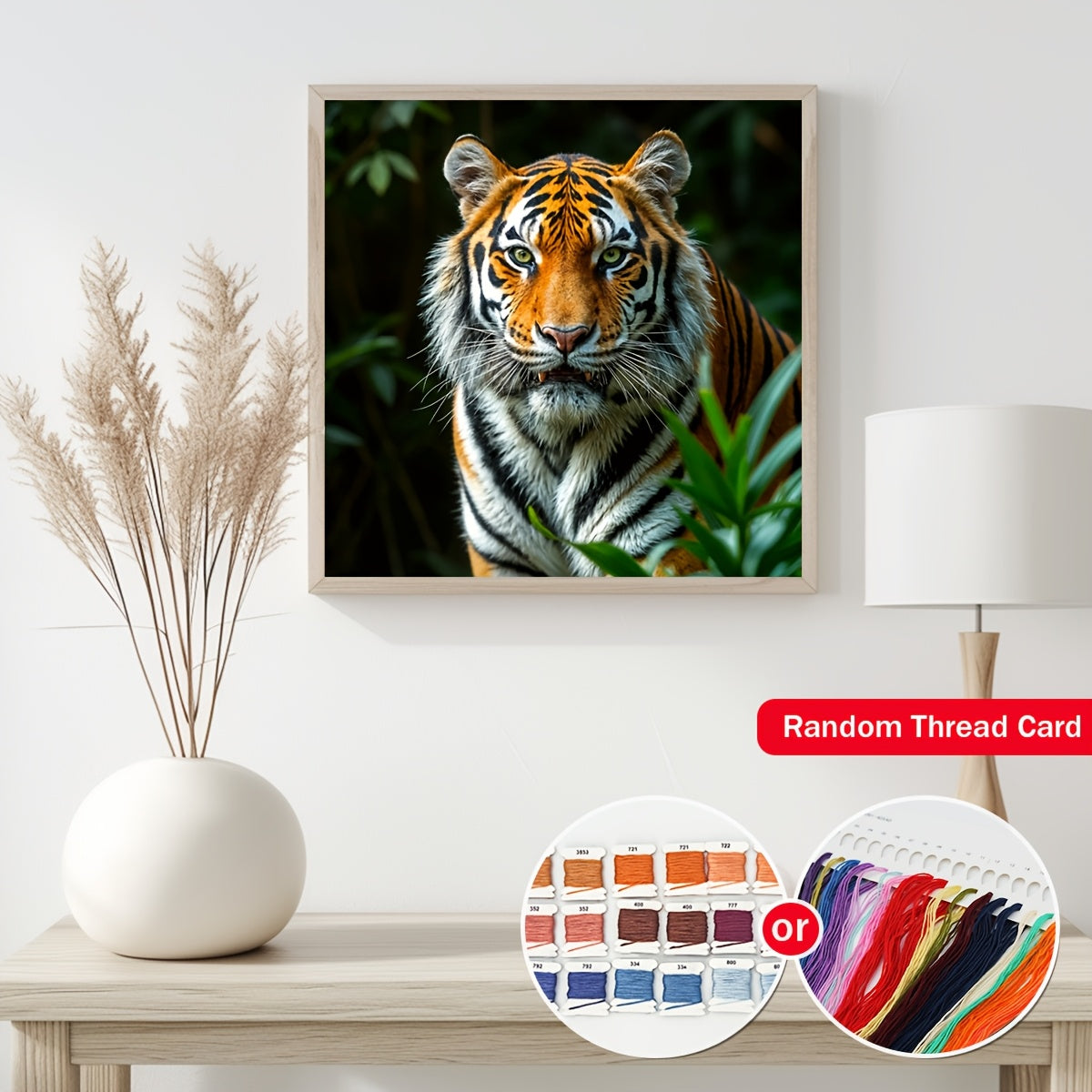 1set 40x40cm/15.7x15.7Inch DIY Cross Stitch Kit Frameless, Cute tiger, stamped cross stitch kits, Cross Stitch Set for Home Decor, Includes Patterned Fabric & Threads, Perfect for Living Room Entrance or Bedroom Decoration an