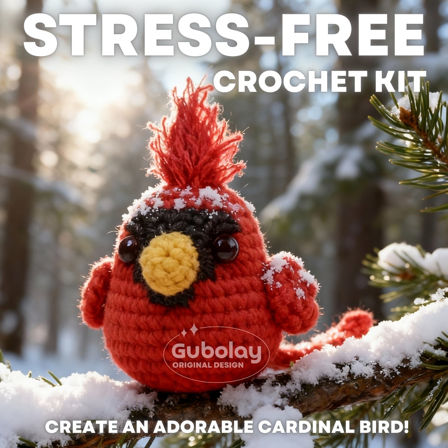 Crochet Kit for Beginners (Cardinal Bird Designs) - Learn to Craft Amigurumi Stuffed Animals | Includes Step-by-Step Video Tutorial, Easy-to-Follow Instructions, Hook, Yarn, and Accessories | Craft Gift for Adults, All-Season