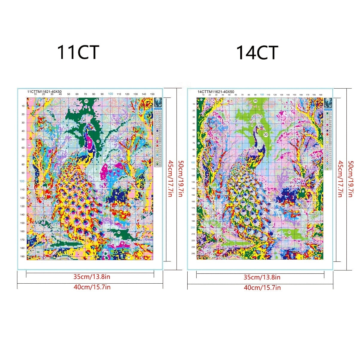 ZUOANLF 1set 40x50cm/15.7x19.7Inch DIY Cross Stitch Kit Frameless, Beautiful peacock, stamped cross stitch kits, Embroidery Set for Home Decor, Includes Patterned Fabric & Threads, Perfect for Living Room Entrance or Bedroom