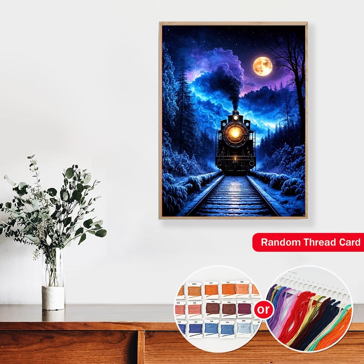 1set 30x40cm/11.8x15.7Inch DIY Cross Stitch Kit Frameless, Night Train, Stamped Cross Stitch Kits, Cross Stitch Set for Home Decor, Includes Patterned Fabric & Threads, Perfect for Living Room Entrance Or Bedroom Decoration A