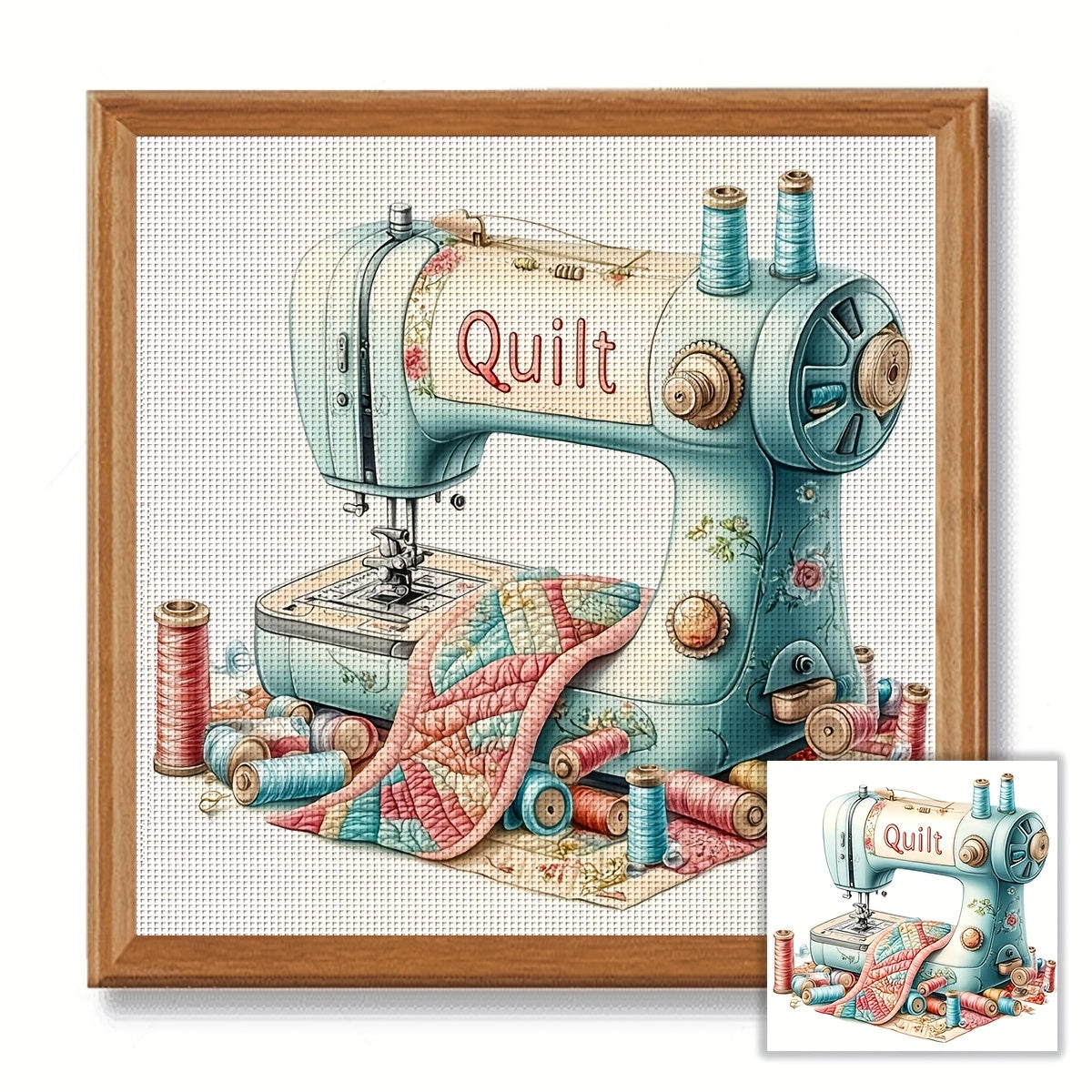 JOZYSH 1set 40x40cm/15.7x15.7Inch DIY Cross Stitch Kit Frameless, Beautiful sewing machine, stamped cross stitch kits, Embroidery Set for Home Decor, Includes Patterned Fabric & Threads, Perfect for Living Room Entrance or Be