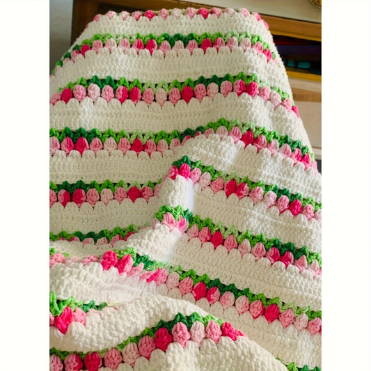 Tulip Blossom Crochet Blanket Kit | Gradient Acrylic Yarn, Double-Sided Use, Ideal for All Seasons, Includes All Materials & Video Guide, Perfect Cozy Winter Companion