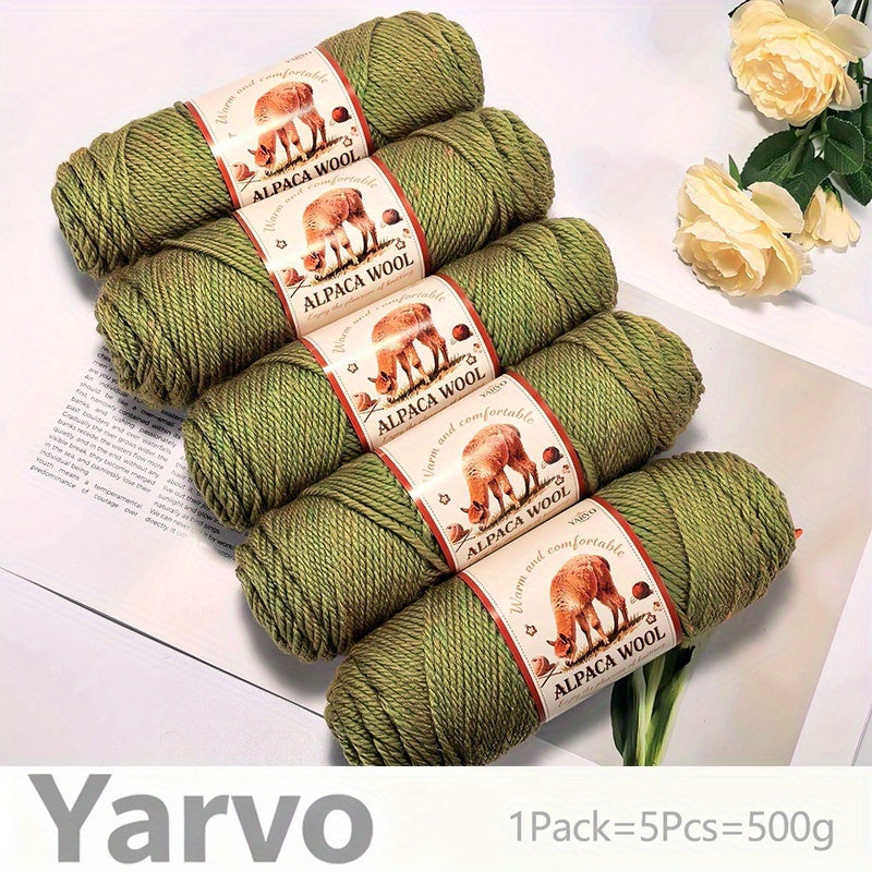 1 Pack (5 Balls) 500g Alpaca Wool Yarn - Thick Warm Winter Knitting Fiber, Alpaca Wool Yarn for DIY Hand-Knitting Scarves, Hats, Sweaters, Multi-Color (Brown/White/Black/Gray/Tan) - Perfect Gift for Crafters & Cold Weather