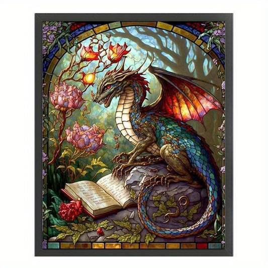 DIY Stained Glass Style Reading Pterodactyl Cross Stitch Kit - 14CT Stamped Animal Series, 17.72x21.65inch, Includes Tools & Threads, Instructions, All-Season Craft Project for Home Decor, Perfect Gift for Craft Lovers & Art