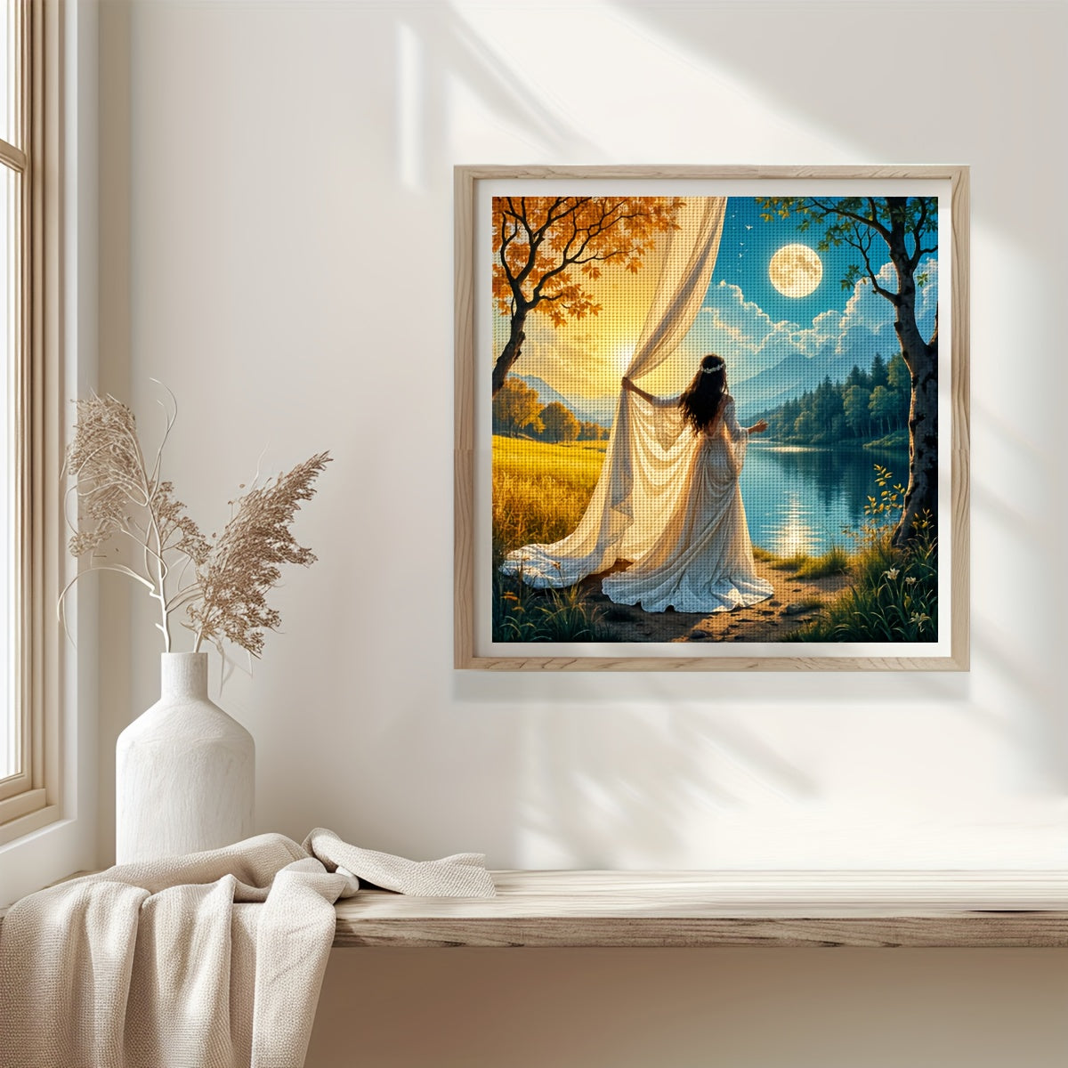 1pc JOZYSH Frameless Cross Stitch Kit for Adults & Beginners - Large 40x40cm/50x50cm (15.7x15.7"/19.7x19.7") DIY Complete Set with Pre-Printed Fabric Canvas, Threads, Needle & Instructions - Elegant Woman Portrait Handmade Wa