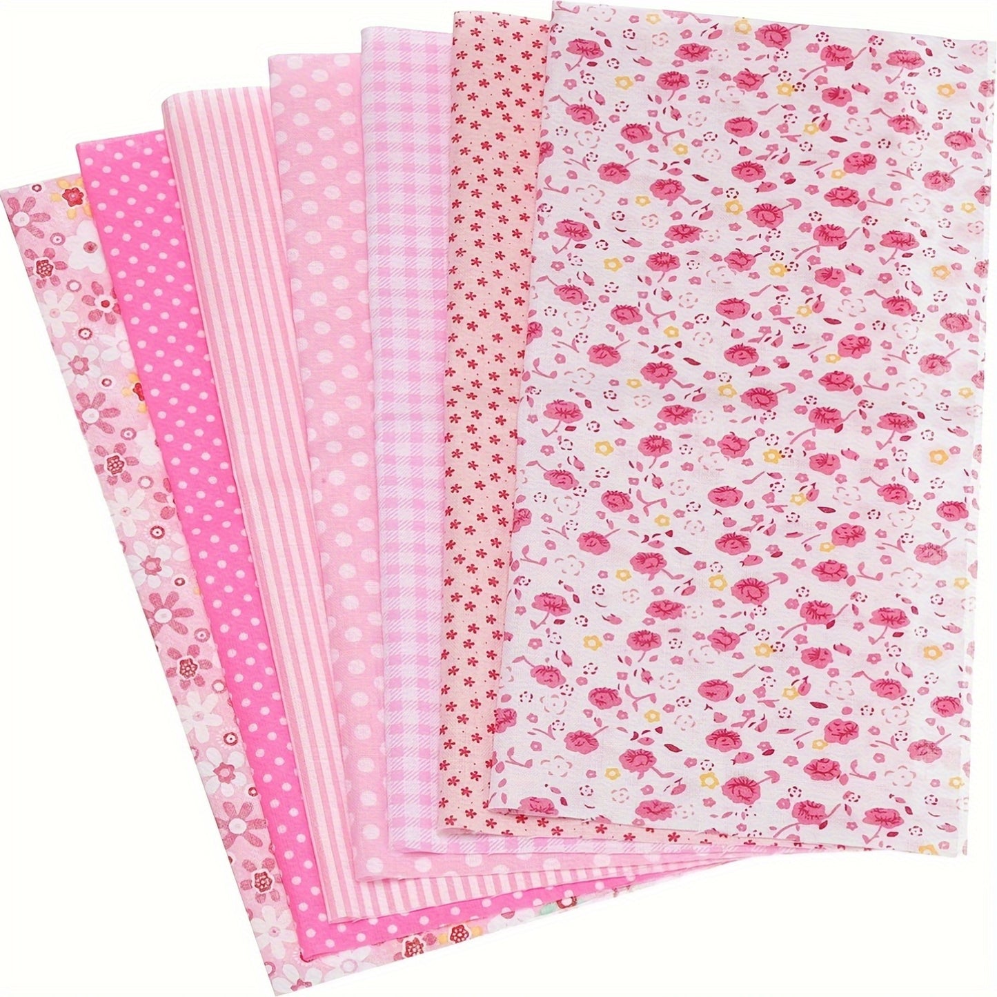 7pcs Large 20x20 Inch (50x50cm) Cotton Squares Bundle - Floral, Pastel pink, Pre-Cut Quilting Fabric for Patchwork, Scrapbooking, DIY Crafts - Ideal for Birthday, Wedding, Thanksgiving, Father's Day Gifts - Soft Non-Pilling C