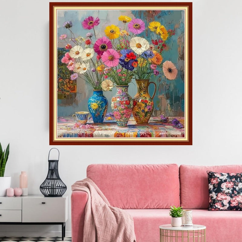 Stamped Cross Stitch Kits Embroidery kit for Beginners Adults Full Range of Embroidery Patterns Starter Kits Printed Cross Stitch Kits Needlepoint Kits 11CTColorful Flowers 18x18 inchs, Small Cross Stitch Kits, Mini Cross Sti