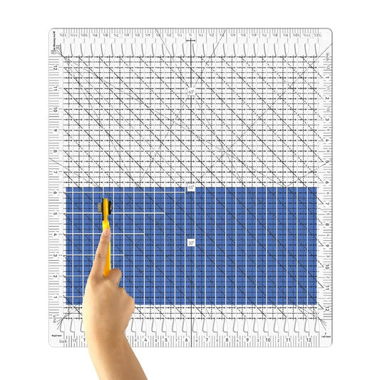 Large 12.5x12.5 Inch Quilting Ruler with Grip & 26-Slot Rotary Guide - Double-Sided 45°/60° Angle Markings, Non-Slip Grid for Fabric Cutting, Square/Strip/Ruler Templates (Compatible with Sewing Machines