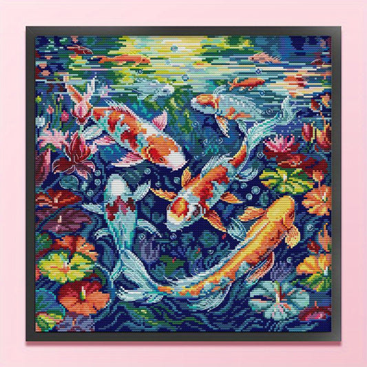 Koi Printed Cross Stitch Kit 14.17x14.57inch DIY 14CT Thread Art Needlework Home Decor